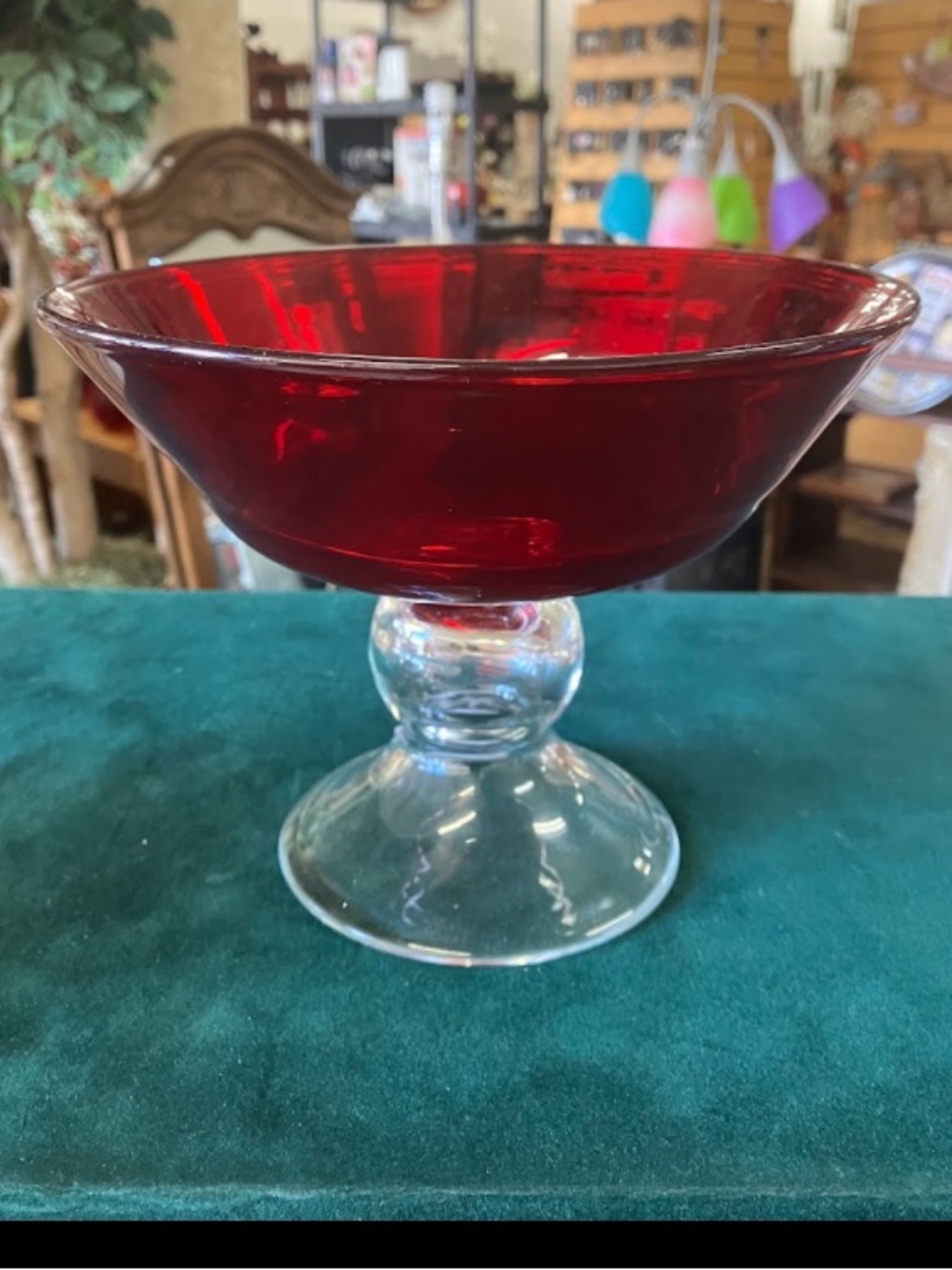 Vintage Ruby Red Glass Compote Pedestal Bowl